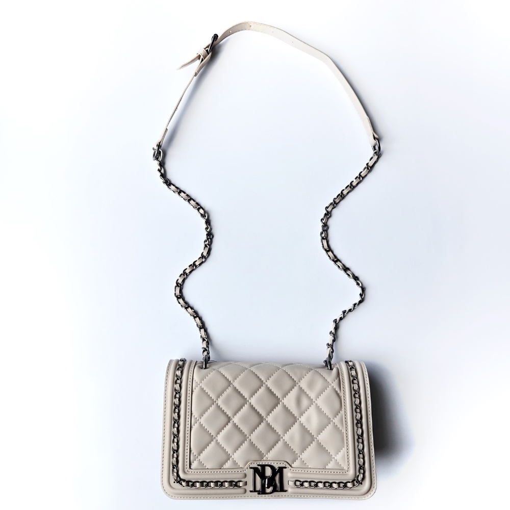 NWT Badgley Mischka Taupe Quilted Vegan Leather Crossbody Bag Gunmetal Chain BM - Picture 2 of 10